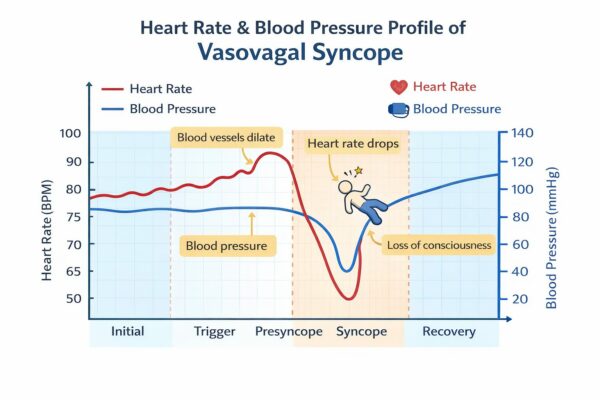 Heart rate and blood pressure profile in a teenager fainting with vasovagal syncope