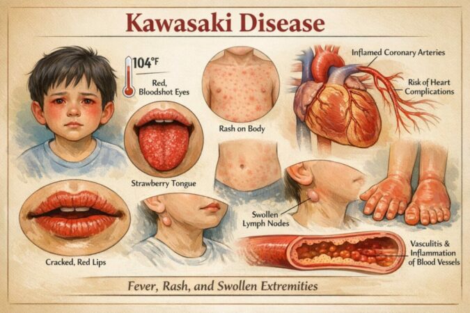 Kawasaki disease symptoms and complications diagram