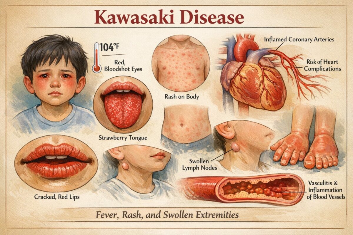 Kawasaki disease symptoms and complications diagram
