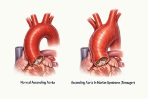Normal aorta and dilated aorta in a teenager with Marfan syndrome Normal aorta and dilated aorta in a teenager with Marfan syndrome
