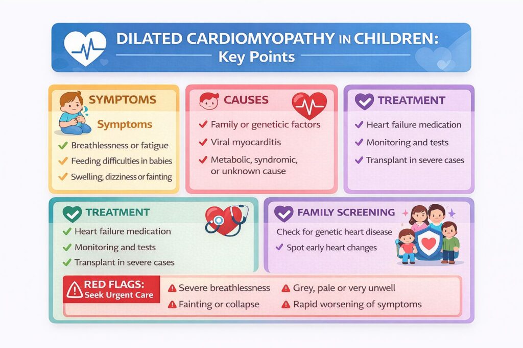 Dilated cardiomyopathy in children infographic